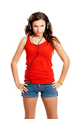 Image showing Young girl listen music