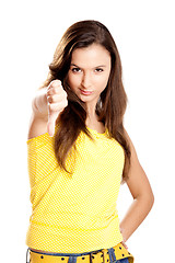 Image showing Young girl with thumbs down