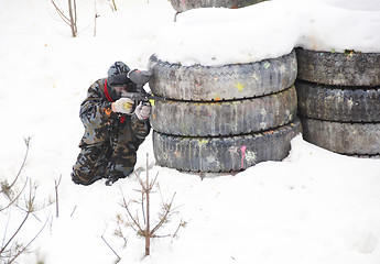 Image showing Paintball player in an extreme game