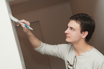 Image showing Painter worker decorator with brush