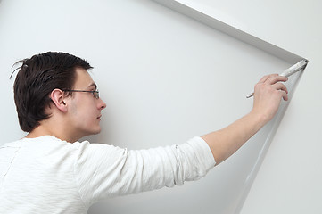 Image showing Painter worker decorator with brush