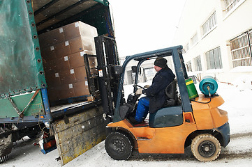 Image showing warehouse forklift loader work