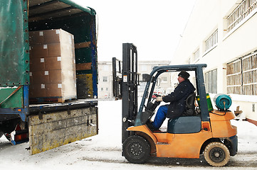 Image showing warehouse forklift loader work