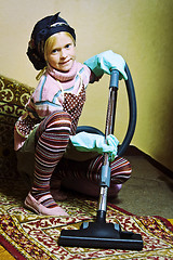 Image showing Little cleaning lady