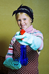 Image showing Little cleaning lady