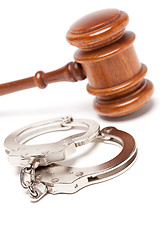 Image showing Gavel and Handcuffs on White