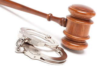 Image showing Gavel and Handcuffs on White