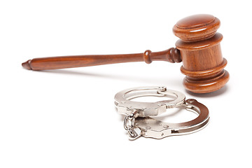 Image showing Gavel and Handcuffs on White