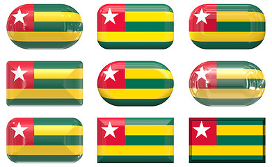 Image showing nine glass buttons of the Flag of Togo