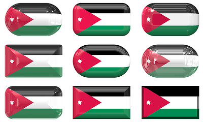 Image showing nine glass buttons of the Flag of Jordan