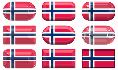 Image showing nine glass buttons of the Flag of Norway