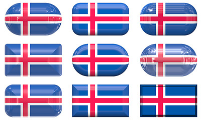 Image showing nine glass buttons of the Flag of Iceland