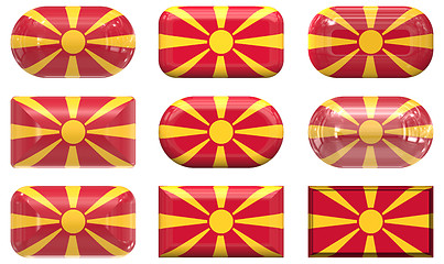 Image showing nine glass buttons of the Flag of Macedonia