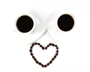 Image showing Coffee beans and two cup of coffee