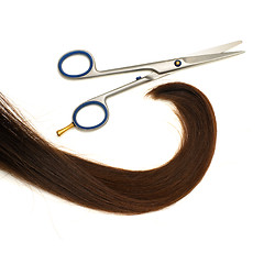 Image showing Scissors and lock of hair