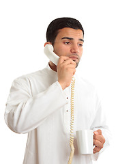 Image showing Businessman on phone with coffee