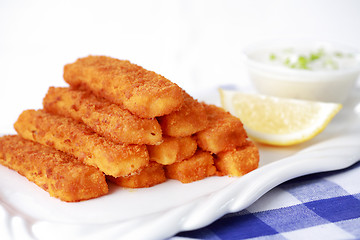 Image showing Fried fish sticks with remoulade