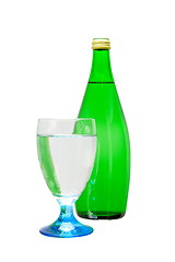 Image showing green bottle and glass of water