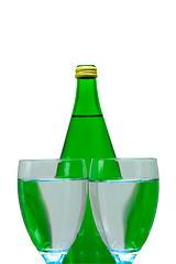 Image showing green bottle and glass of water