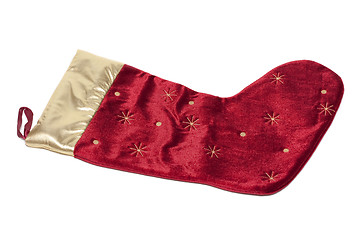 Image showing Red decorated christmas stocking isolated