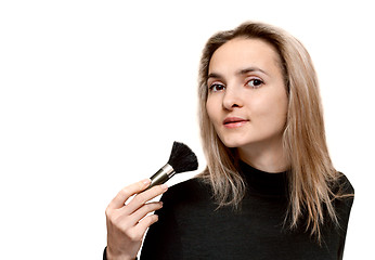 Image showing Portrait beautiful girl with make-up brush
