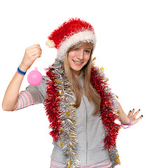 Image showing Girl in hat santa
