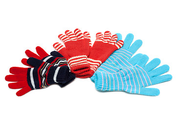 Image showing Striped red three pair of the gloves