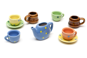 Image showing Set of the varicoloured ceramic dishes
