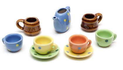 Image showing Set of the varicoloured ceramic dishes