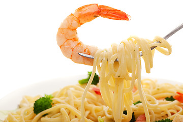 Image showing Linguine and shrimp