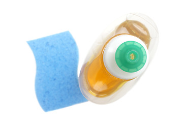 Image showing Dish-washing liquid and a sponge