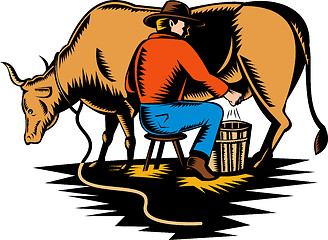 Image showing farmer milking cow