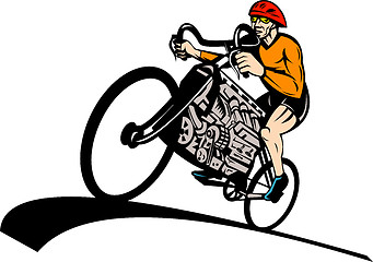 Image showing Cyclist riding racing bicycle with v8 car engine