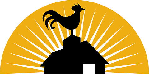 Image showing Rooster crowing on top of farm house or barn