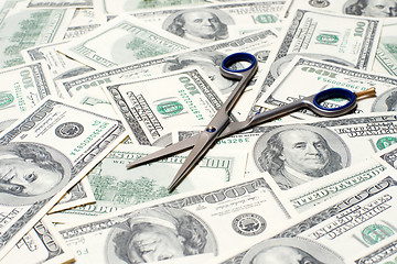Image showing Scissors on the dollar background