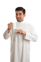 Image showing Arab ethnic man showing coffee