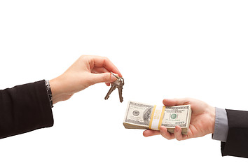 Image showing Handing Over Cash For Keys Isolated