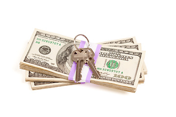 Image showing House Keys on Stack of Money Isolated