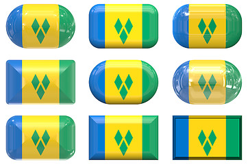 Image showing nine glass buttons of the Flag of Saint Vincent and the Grenadin