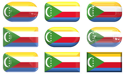 Image showing nine glass buttons of the Flag of the Comoros