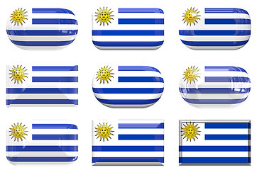 Image showing nine glass buttons of the Flag of Uruguay