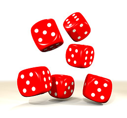 Image showing six red dice throw