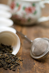 Image showing green chinese tea set