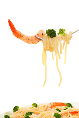 Image showing Spaghetti and shrimp