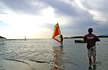 Image showing learning to windsurf