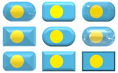 Image showing nine glass buttons of the Flag of Palau