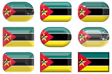 Image showing nine glass buttons of the Flag of Mozambique