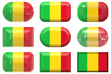 Image showing nine glass buttons of the Flag of Mali