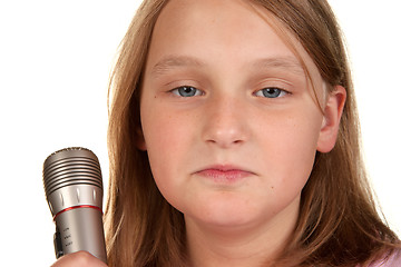 Image showing unhappy girl when microphone turned off