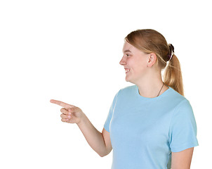 Image showing teenage girl pointing